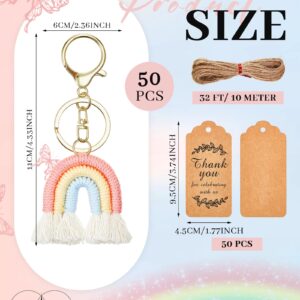 Huquary 72 Pcs Boho Keychain Set 36 Pcs Macrame Rainbow Keychains Weaving Rainbow Tassel Keychains 36 Thank You Tag for Birthday Wedding Party Favors Baby Bridal Shower Bohemian Party Supplies