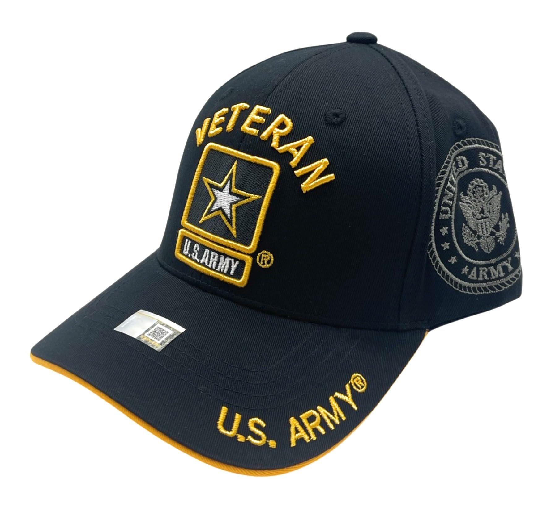 US Army Official Licensed Premium Quality Military Baseball Cap (US, Alpha, One Size, Black (Veteran Square Logo))