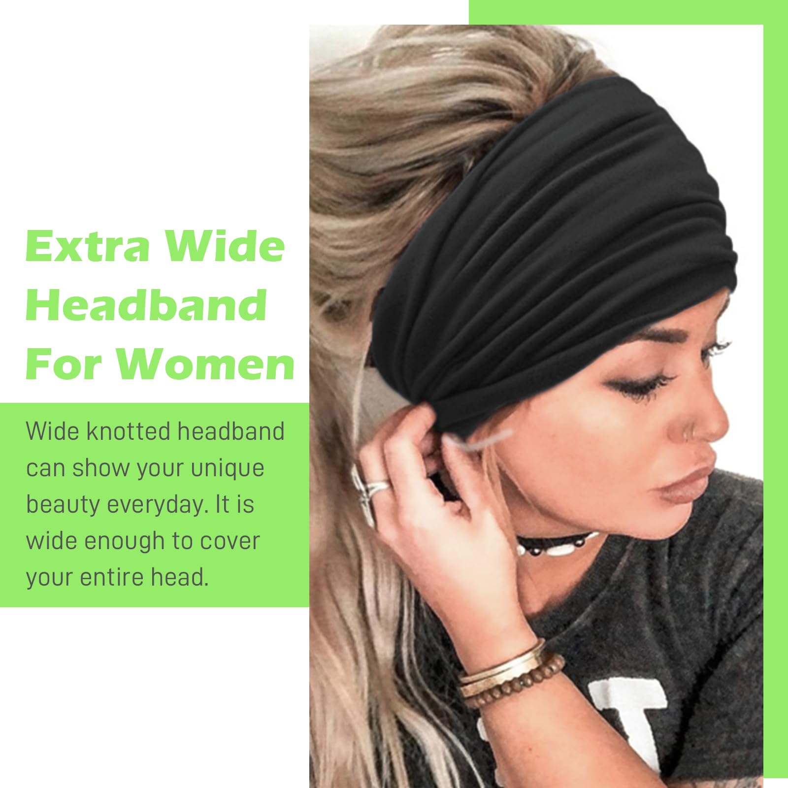 RITOPER Black Wide Turban Headbands, 7" Extra Large Fashion Twisted Head Wraps for Black Women, Non-Slip Cotton Hair Bands