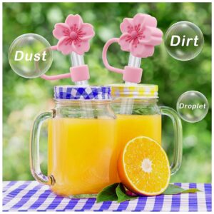 Meitesti 3pcs Cherry Blossom Silicone Straw Cover Cap for Stanley Cup,Straw Topper 10 mm 0.4 in Reusable Straw Tips Lids,Flower Straw Tip Covers Gift for Party Decor