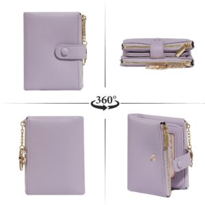 Sunwel Fashion Small Vegan Leather Wallet for Women RFID Blocking Ladies 13 Card Holder with Double Zipper Pocket (LAVENDER)