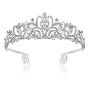 forenee silver crown rhinestone tiaras for women crystal birthday crown with combs queen crown for women princess tiaras for halloween wedding christmas