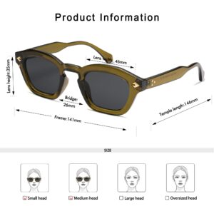 Appassal Retro Square Sunglasses for Women Mens Small Rectangle Sunnies AP3680,Olive Green/Grey