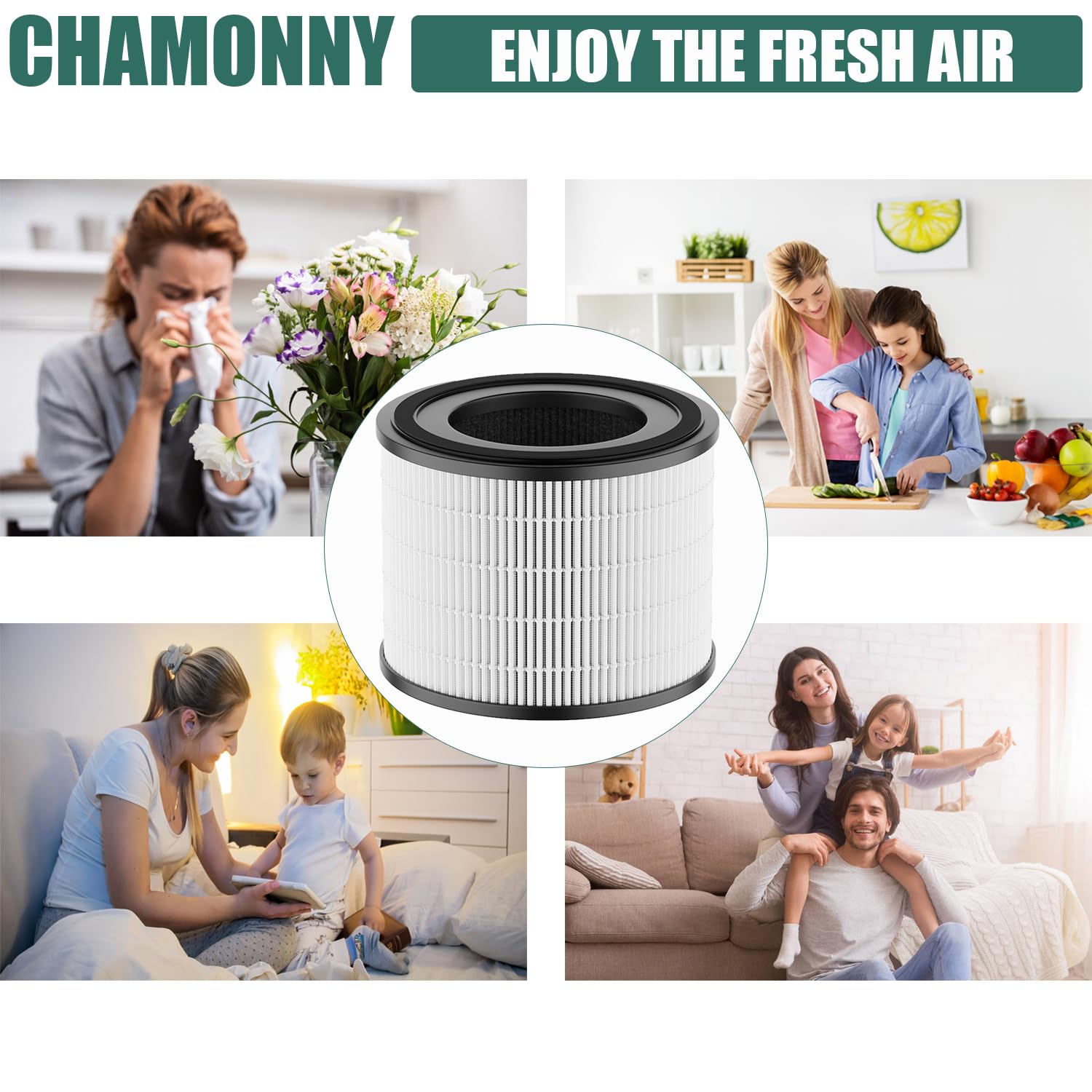 CHAMONNY AP-S0610L Filter Replacement, Compatible with MOO-KA AP-S0610L Air Purifier, 3-in-1 H13 True HEPA Filter and Activated Carbon Filter, 2 Pack