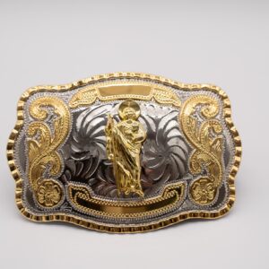 WMG Western St Jude Belt Buckle Gold Silver Saint Jude San Judas Cowboy Buckle Hebilla Vaquero Rodeo