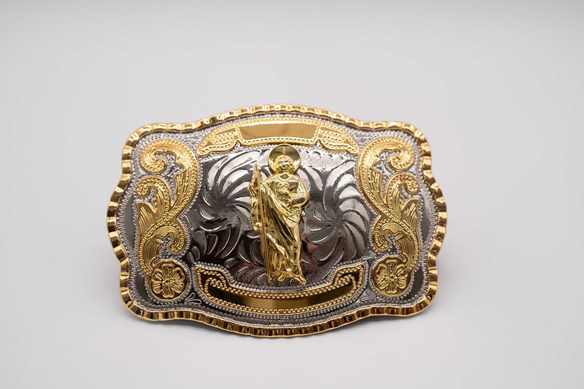 WMG Western St Jude Belt Buckle Gold Silver Saint Jude San Judas Cowboy Buckle Hebilla Vaquero Rodeo