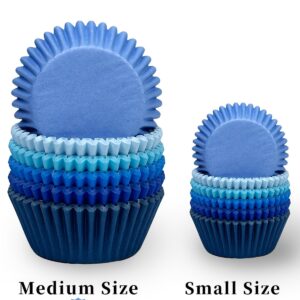 qiqee 300 Counts Cupcake Liners Cupcake Cups Food Grade 6 Solid Blue Colors Cupcake Papers Muffin Baking Cups Cupcake Wrappers (Standard Size)