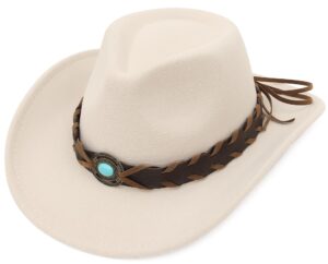 gemvie cowboy hat for women men classic belt buckle cowgirl hat western style fedora cowboy hat white