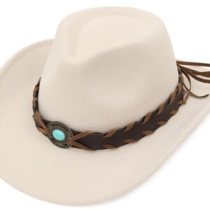 GEMVIE Cowboy Hat for Women Men Classic Belt Buckle Cowgirl Hat Western Style Fedora Cowboy Hat White