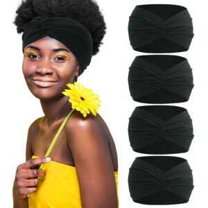 ritoper black wide turban headbands, 7" extra large fashion twisted head wraps for black women, non-slip cotton hair bands