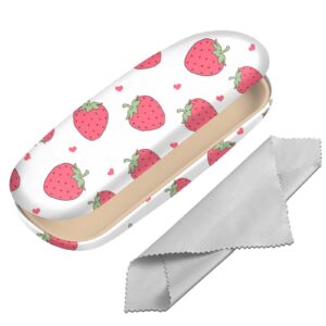 BHAHB Eyeglasses Case Hard Shell Protective Case for Glasses,Eyeglass Holder Box with Cleaning Cloth for Unisex Women Girls Men Cute Aesthetic Classic-Strawberry