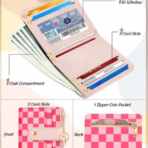 Bistup Wallet for Women Cute Bifold Small Card Wallet Rfid with Keychain for Ladies Teen Girls Female Medium Girly Aesthetic Thin Slim Checkered Plaid Unique Pretty Leather Credit Card Holder Purse