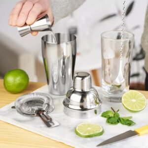 ZPUFAW 6-Piece Cocktail Shaker Set 24oz Shaker Strainer Muddler Jigger Mixing Spoon Pour Spout Bartender Kit Stainless Steel Bar Set Housewarming Gift