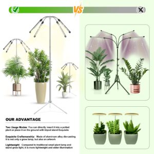 TAURUSY Grow Lights for Indoor Plants Full Spectrum with Detachable Tripod Stand, 10-55 Inches Height Adjustable Stand and Desktop Plant Lights for Indoor Growing with Auto On/Off Timer