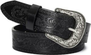 utowo adjustable vintage western-belts for women men embossed pu leather buckles cowboy-cowgirl-belt (for 28-38" waist)