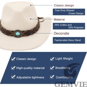 GEMVIE Cowboy Hat for Women Men Classic Belt Buckle Cowgirl Hat Western Style Fedora Cowboy Hat White