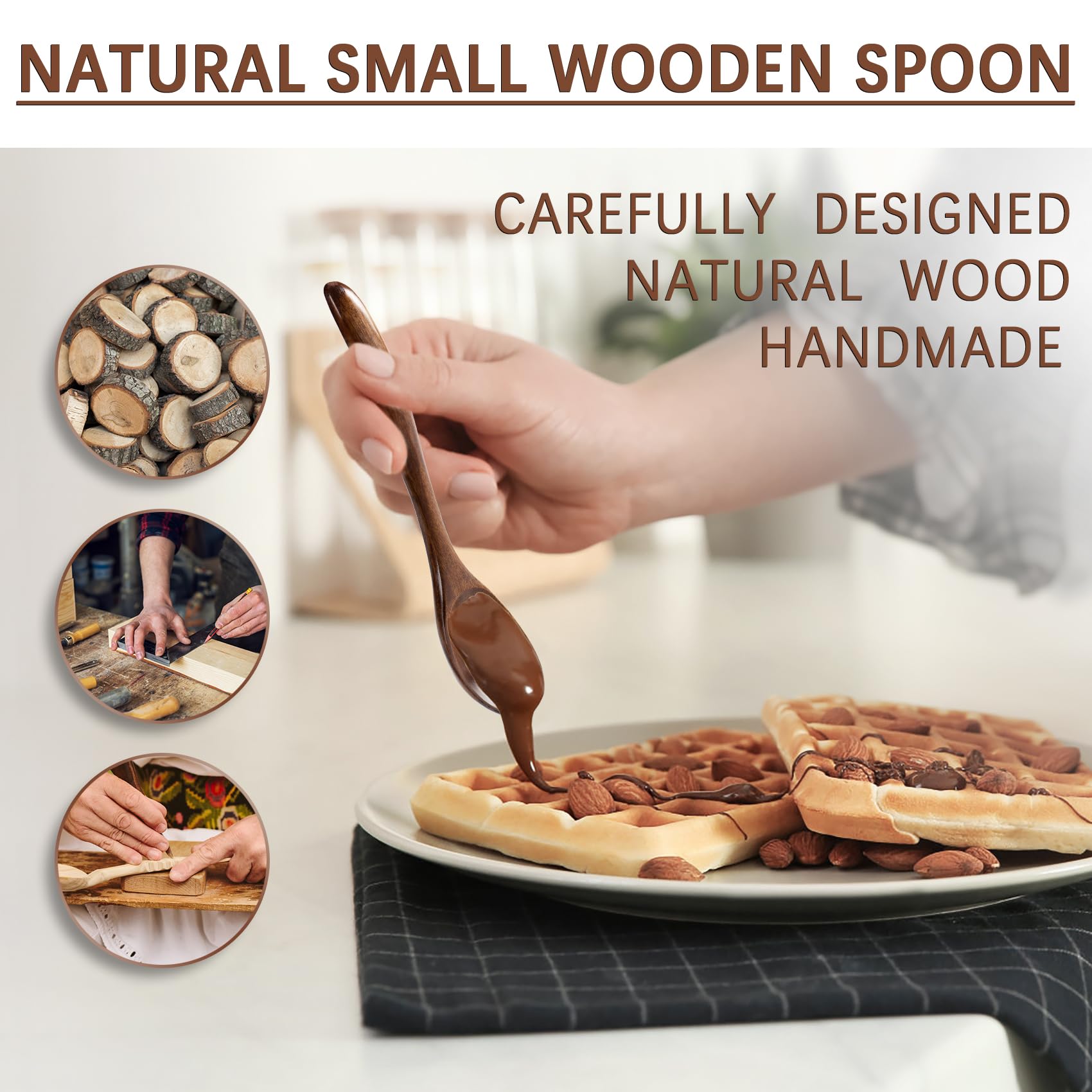 Hefild 6 PCS Wooden Spoons for Honey, 6.7 inch Small Wooden Spoons - Terrific for Tea, Coffee & Soup, Little Wooden Serving Table Spoons Set, Bulk Bamboo Teaspoon for Eating with Unique Design