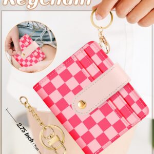 Bistup Wallet for Women Cute Bifold Small Card Wallet Rfid with Keychain for Ladies Teen Girls Female Medium Girly Aesthetic Thin Slim Checkered Plaid Unique Pretty Leather Credit Card Holder Purse