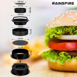 Rainspire Hamburger Press Patty Maker, 3 in 1 Non-Stick Burger Press Patty Maker, Hamburger Patty Maker, Burger Patty Maker, Patty Press for Stuffed Burgers, Sliders, Beef Burger, Black