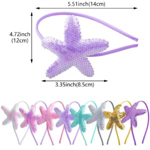 Aswewamt 8 Pcs Starfish Headbands Sequin Glitter Sea Star Hair Band Sparkling Hair Hoop Cute Headpiece Accessories for Women Girls Seaside Birthday Christmas Party