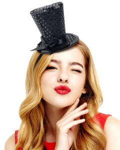 black mini top hat headband fascinator tea party headpiece for women lady gril 1920s gatsby party halloween christmas costume accessory