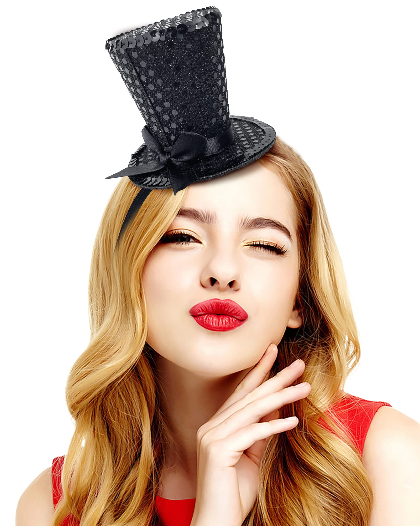 Black Mini Top Hat Headband Fascinator Tea Party Headpiece for Women Lady Gril 1920s Gatsby Party Halloween Christmas Costume Accessory