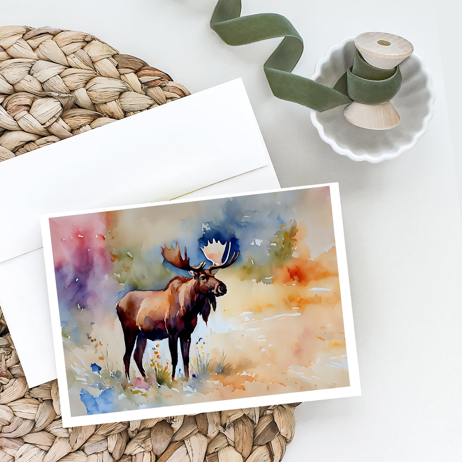 Caroline's Treasures DAC2967GCA7P Moose Greeting Cards Pack of 8 Blank Cards with Envelopes Whimsical A7 Size 5x7 Blank Note Cards