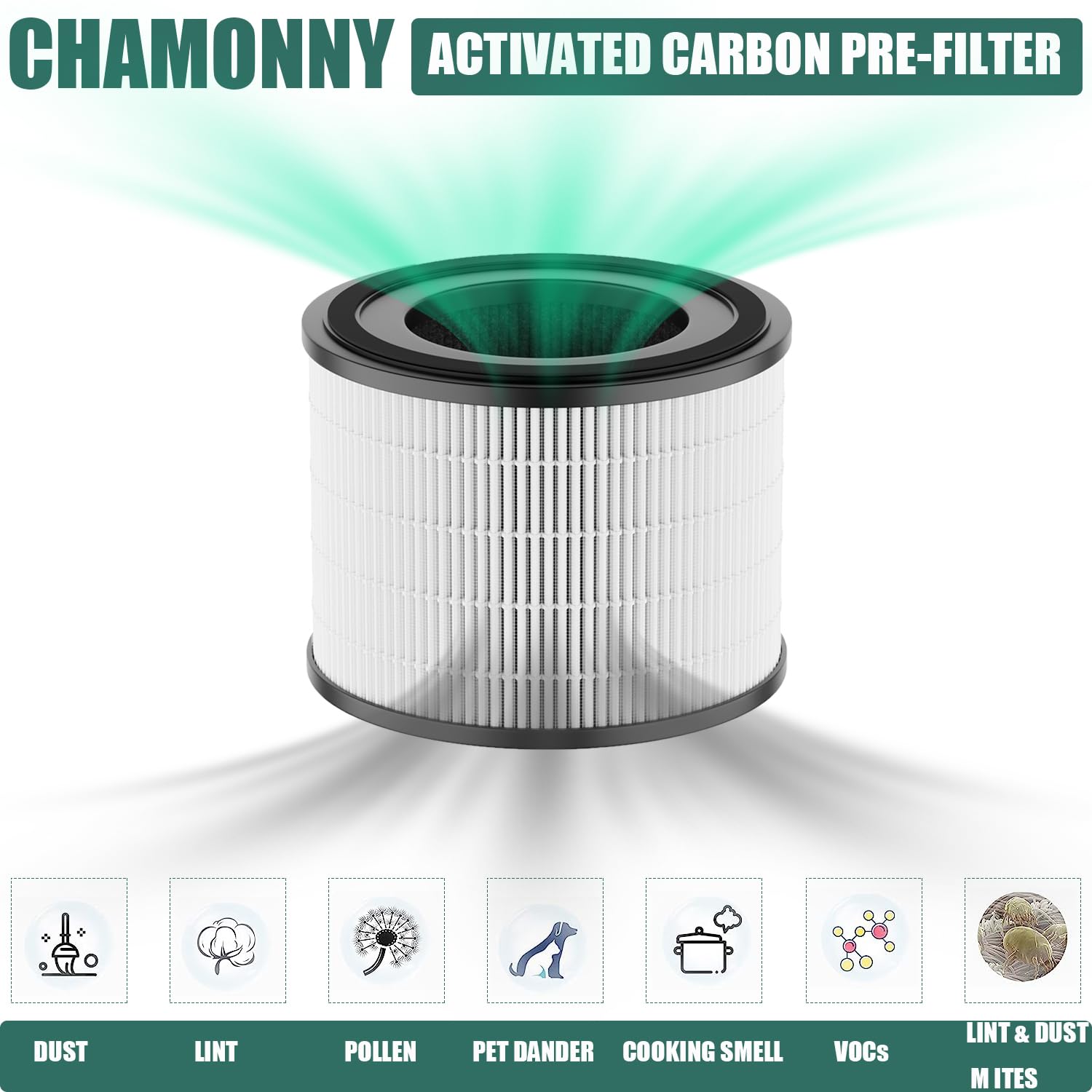 CHAMONNY AP-S0610L Filter Replacement, Compatible with MOO-KA AP-S0610L Air Purifier, 3-in-1 H13 True HEPA Filter and Activated Carbon Filter, 2 Pack