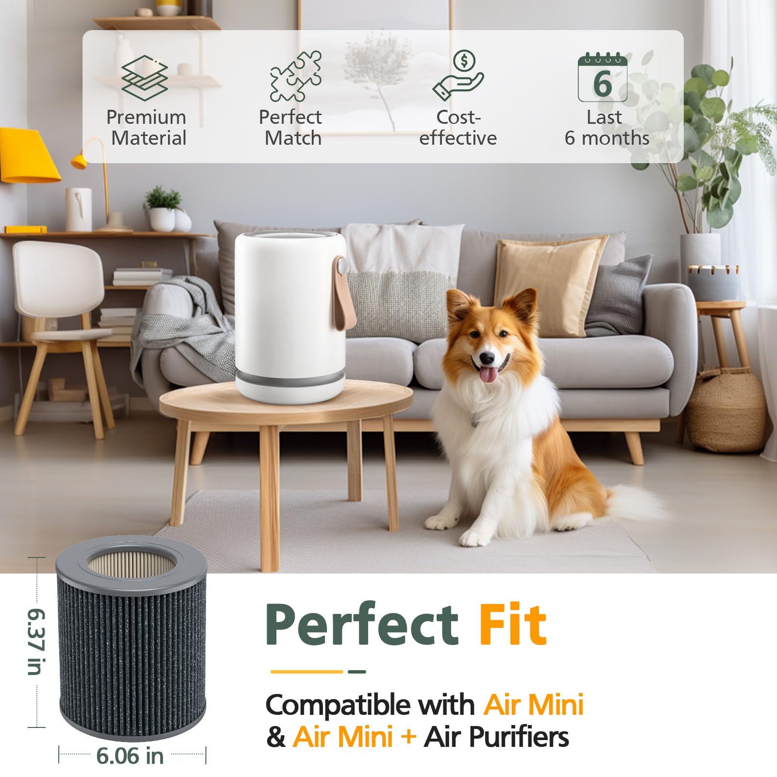 2 Pack Air Mini PECO-HEPA Replacement Filters Compatible with Moleku-le Tri-Power Air Mini and Air Mini + Air Purifiers, 3-in-1 High-Efficiency True HEPA Replacement Filter