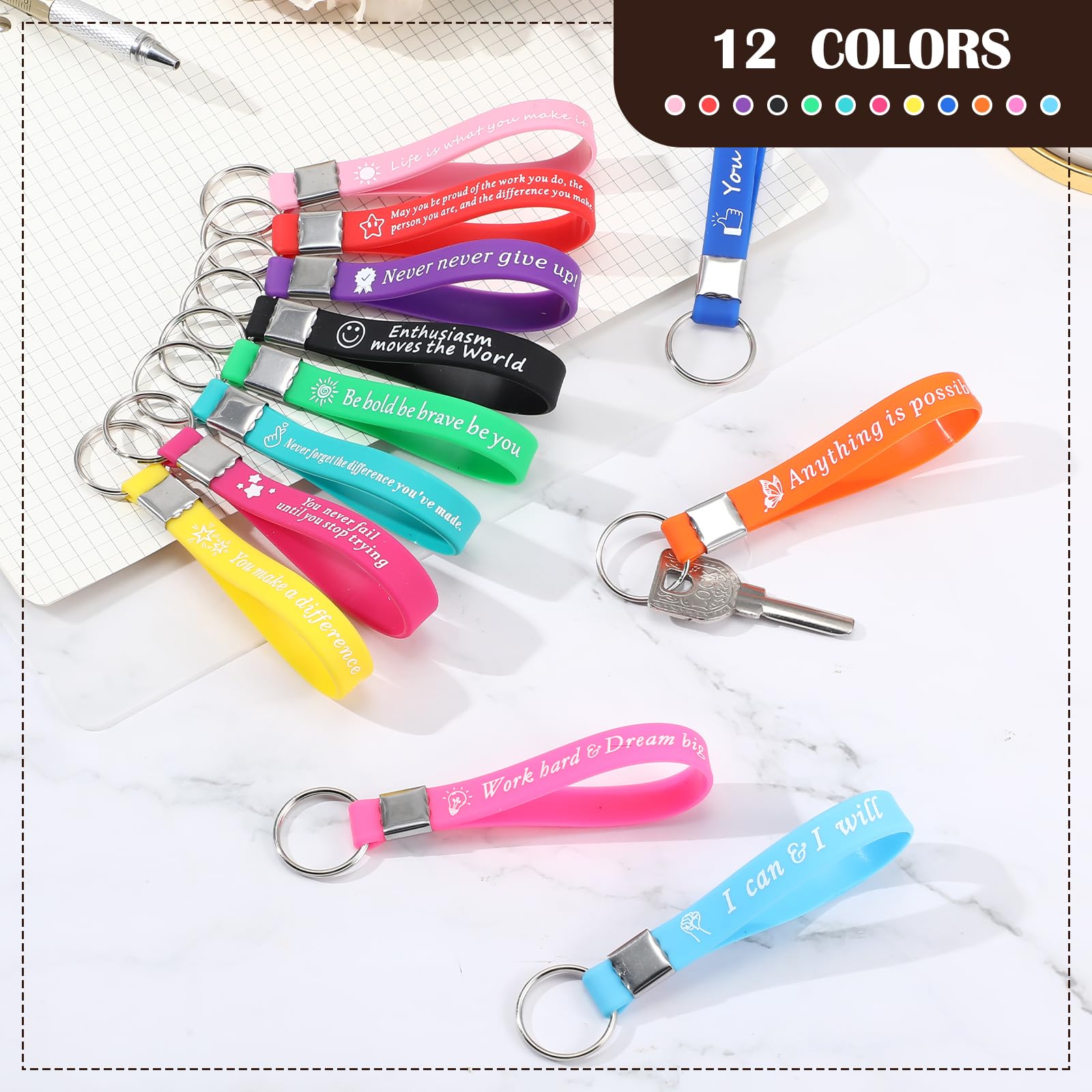 Siifert 24 Pcs Inspirational Keychains Bulk Silicone Motivational Key Chains Appreciation Thank You Gifts for Teacher Staff(Multicolor, Inspirational)