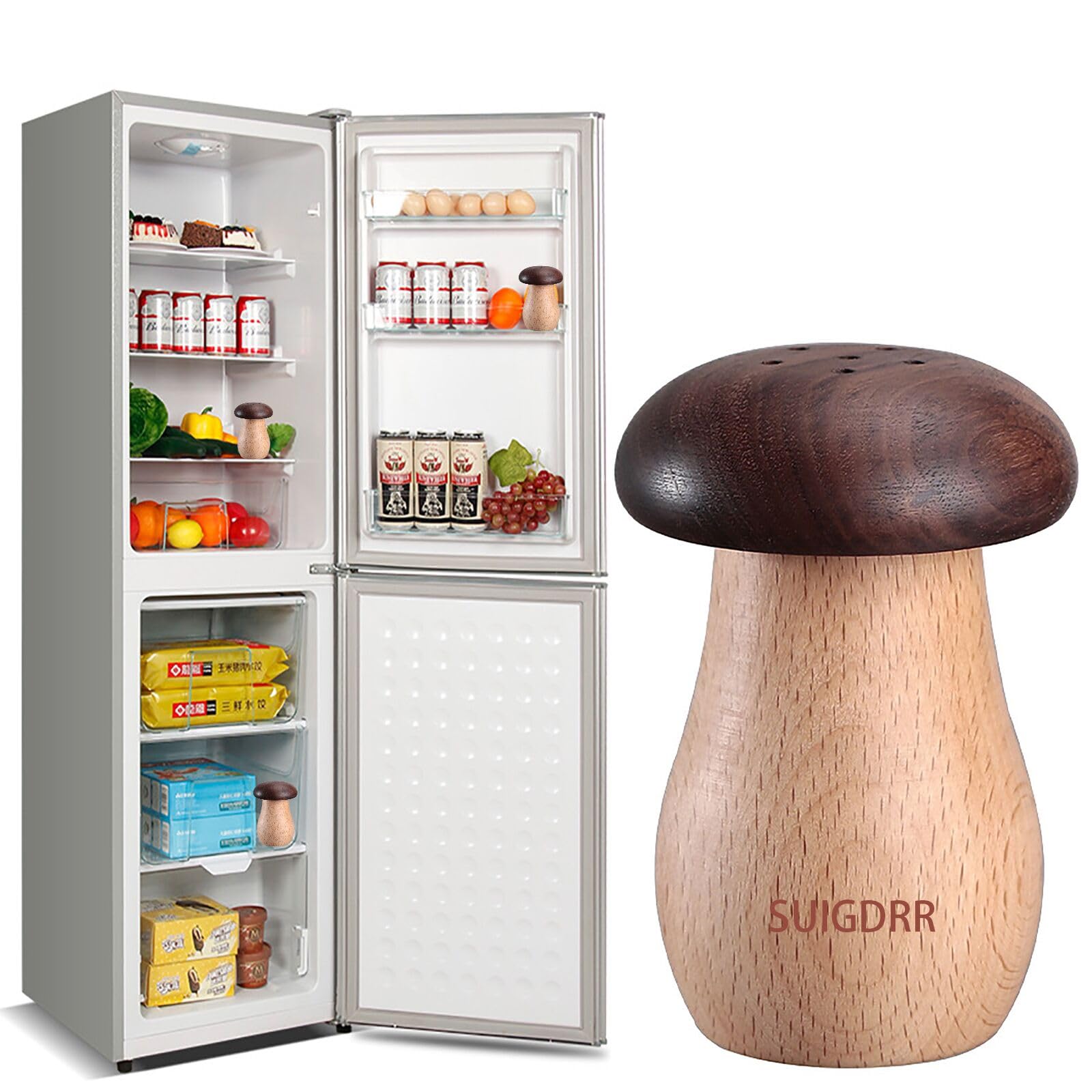 SUIGDRR Baking Soda Holder Fridge odor Absorber Smell Eliminator Freshener Deodorizer Wooden Mushroom (No Soda)