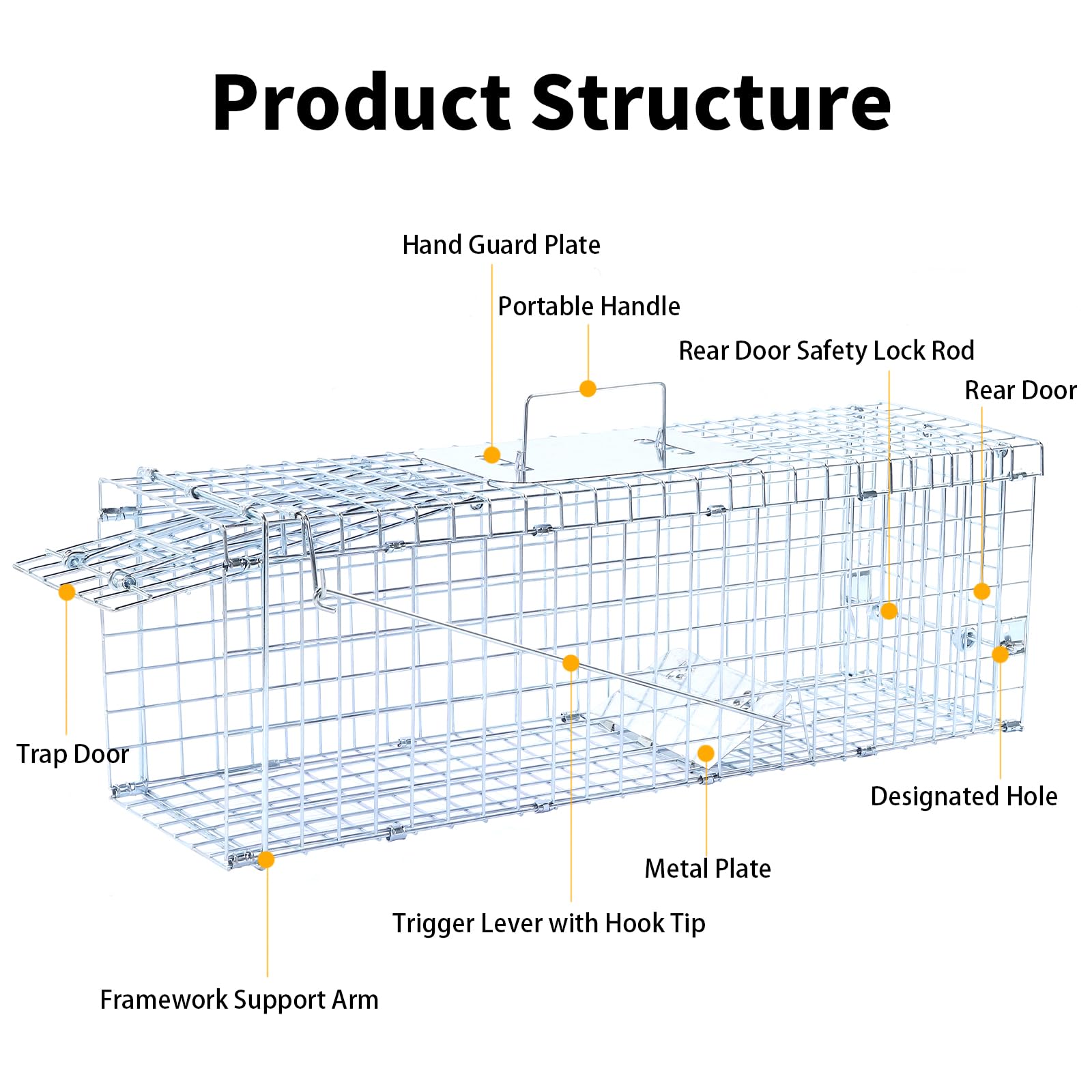 24" Live Animal Trap, Humane Animal Trap for Stray Cats up to 5.5 pounds, Raccoons, Squirrels, Skunks, Moles, Marmots, Armadillos, Rabbits, Steel Folding with Pedal Trigger