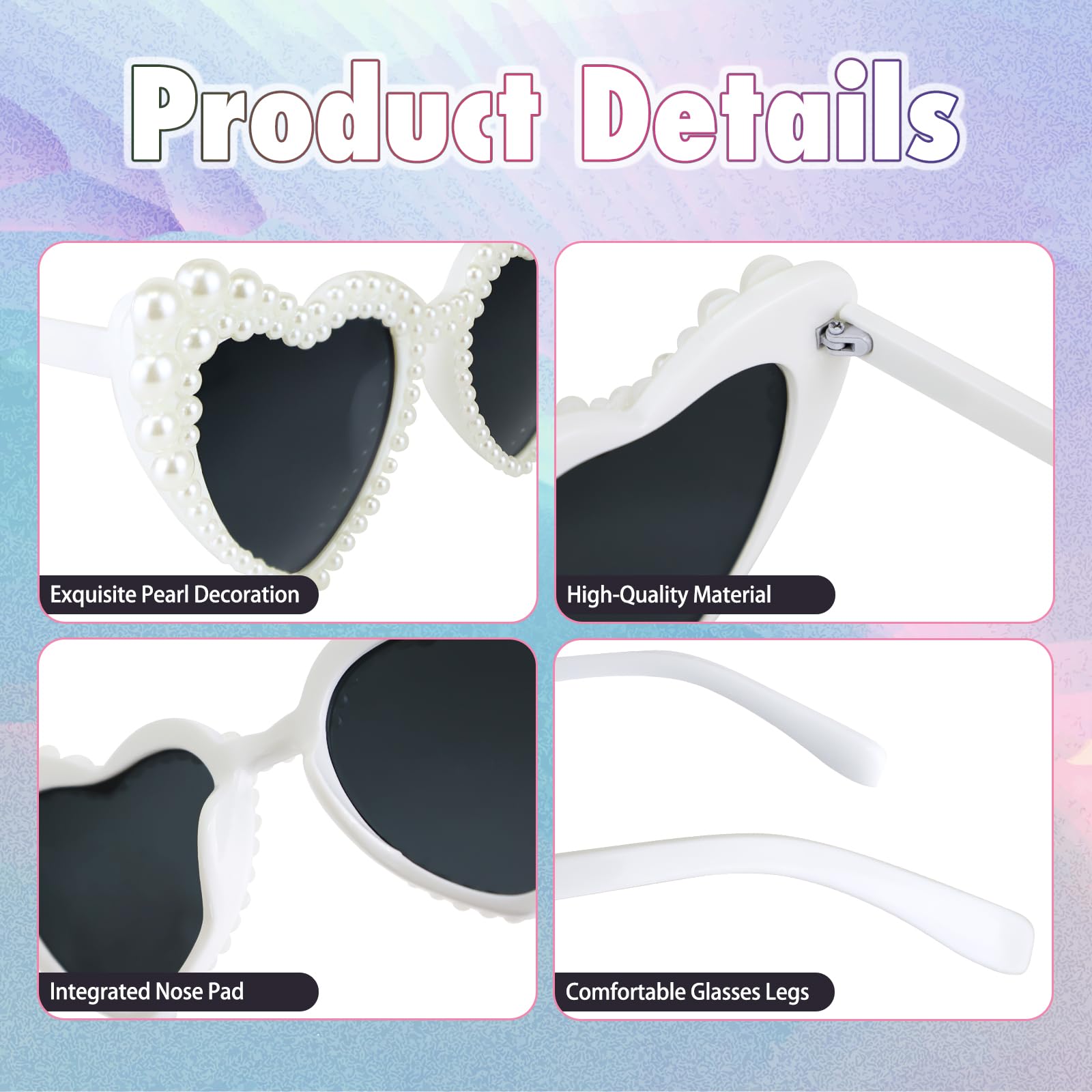 Goenb Pearl Sunglasses for Women, Pearl Glasses Vintage Love Heart Shaped Sunglasses for Women Girls Adults Dress up Party