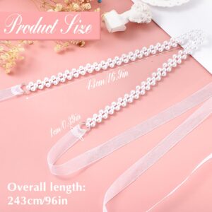 Amaxiu Women Skinny Pearls Belts, Bridal Wedding Waist Belt Bridesmaid Waistband Adjustable White Ribbon Belt for Dress