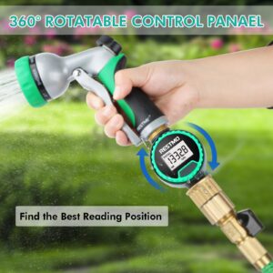 RESTMO Water Flow Meter with 360° Rotatable Control Panel, Brass Inlet & Outlet, Measure Gallon/Liter Consumption and Flow Rate for Garden Hose Nozzle Watering, RV Water Tank Filling, Lawn Sprinkler