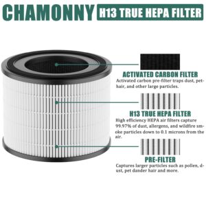 CHAMONNY AP-S0610L Filter Replacement, Compatible with MOO-KA AP-S0610L Air Purifier, 3-in-1 H13 True HEPA Filter and Activated Carbon Filter, 2 Pack