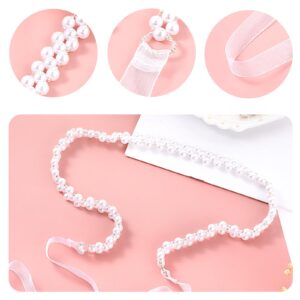 Amaxiu Women Skinny Pearls Belts, Bridal Wedding Waist Belt Bridesmaid Waistband Adjustable White Ribbon Belt for Dress