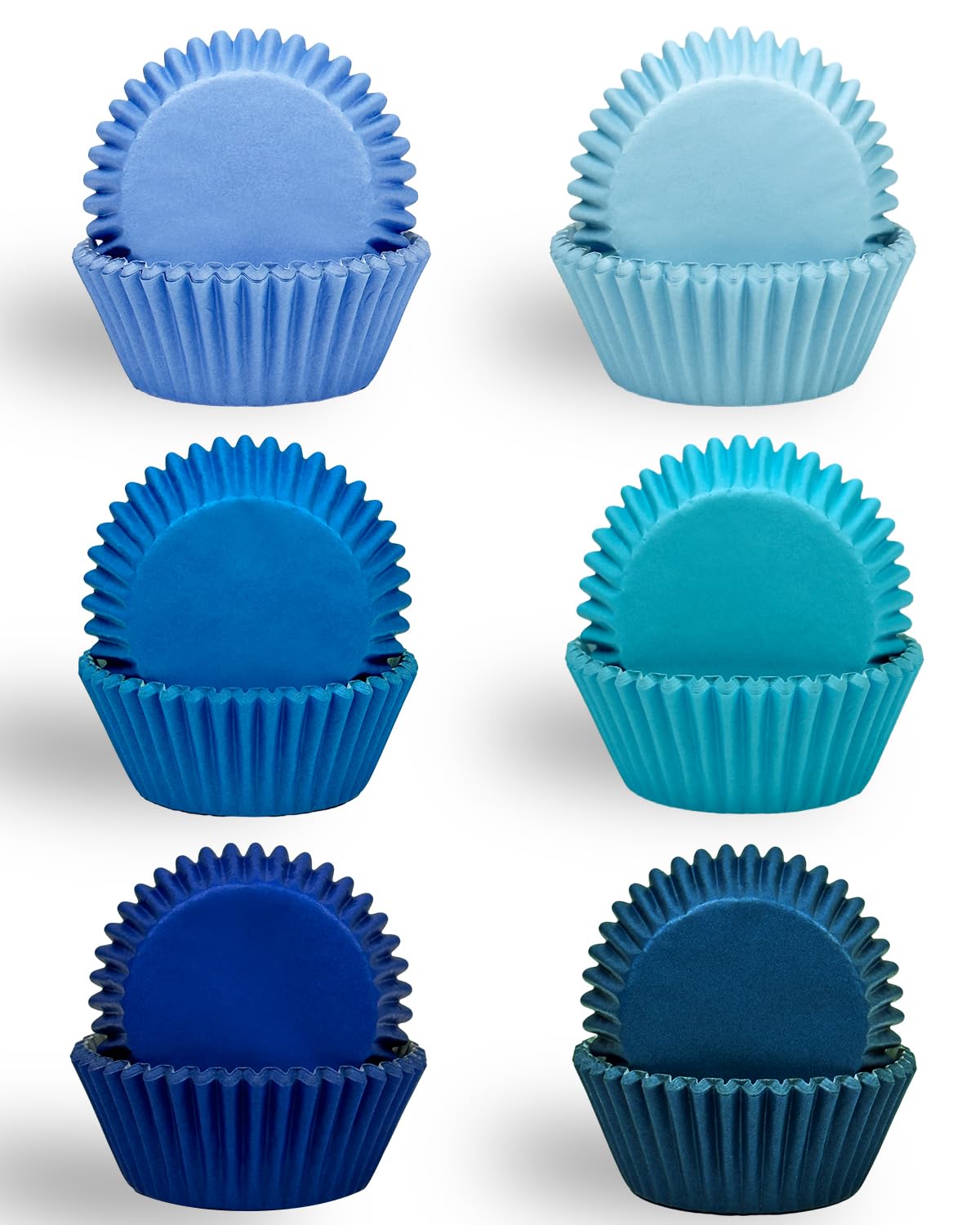 qiqee 300 Counts Cupcake Liners Cupcake Cups Food Grade 6 Solid Blue Colors Cupcake Papers Muffin Baking Cups Cupcake Wrappers (Standard Size)