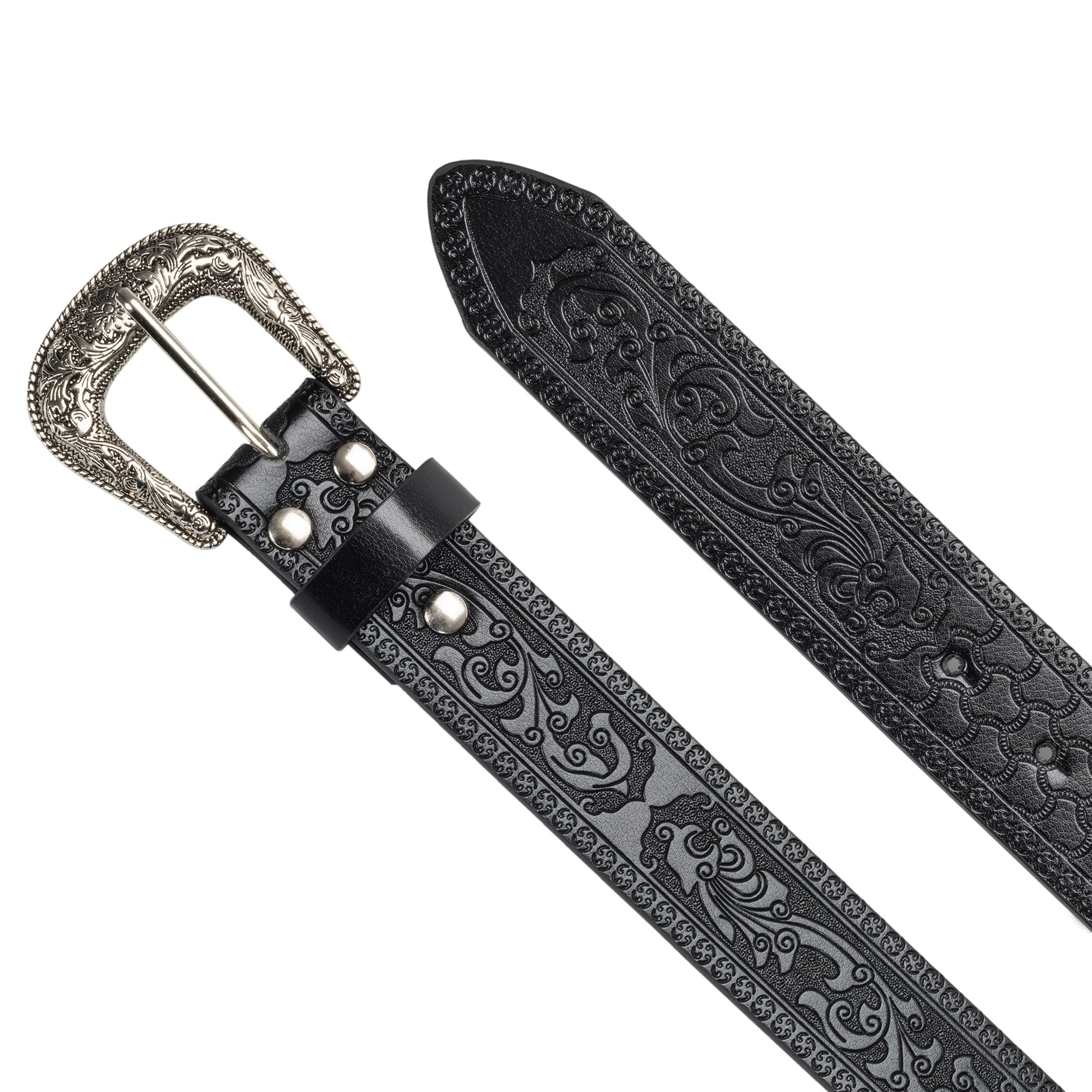 UTOWO Adjustable Vintage Western-Belts for Women Men Embossed PU Leather Buckles Cowboy-Cowgirl-Belt (for 28-38" Waist)