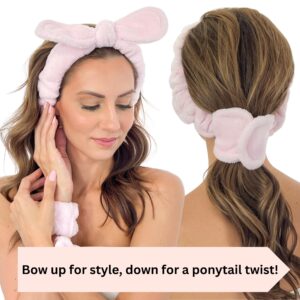 Gnarley Charley Blush Spa Headband and Wristband Set - Women's Hair Accessory for Securing Hair - Universal Stretch Fit Design - Wide Application & Easy Maintenance