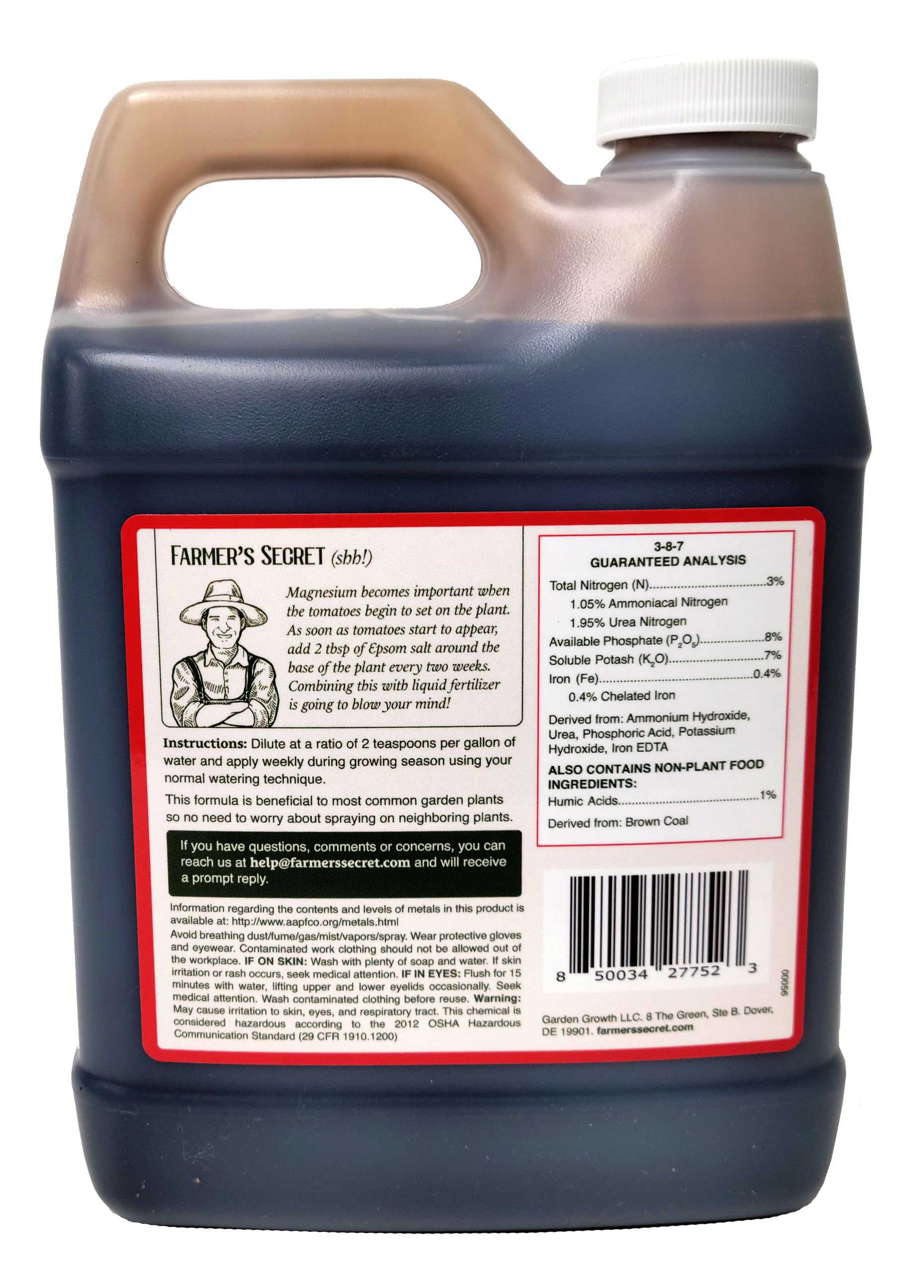 Farmer's Secret Tomato Booster Fertilizer (32oz) - Super Concentrated - 3:8:7 Ratio Fortified with Humic Acid, Iron and Calcium - Grow More Tomatoes