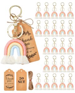 huquary 72 pcs boho keychain set 36 pcs macrame rainbow keychains weaving rainbow tassel keychains 36 thank you tag for birthday wedding party favors baby bridal shower bohemian party supplies