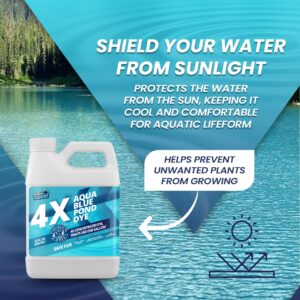 Aqua Blue Pond Dye 4X Concentrate, Lake & Pond Dye Blue for Aqua Blue Water, Ideal Pond Blue Dye & Lake Colorant, Aquashade Pond Dye That Protects Against Sunlight, Safe for Fish & Wildlife, 32 oz