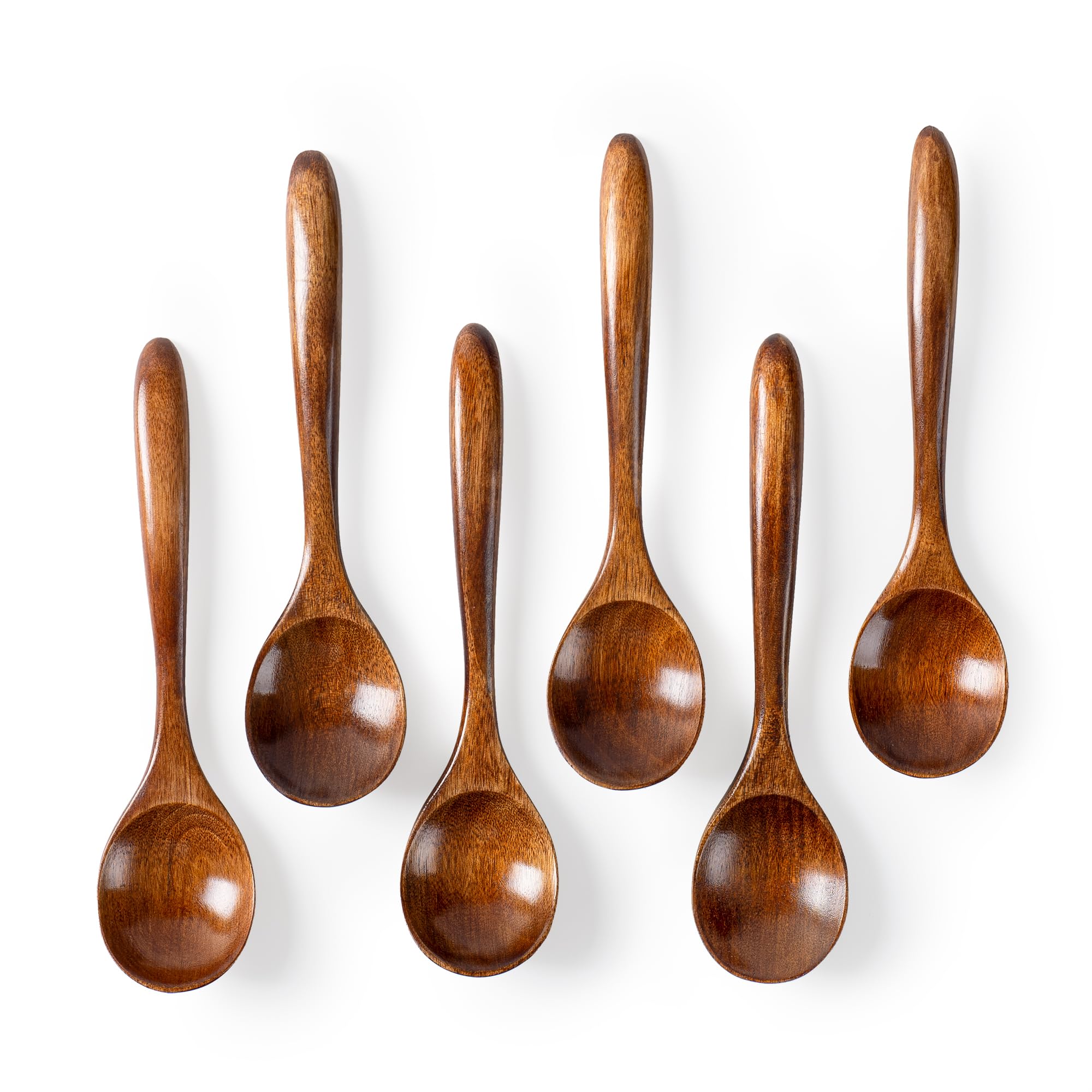 Hefild 6 PCS Wooden Spoons for Honey, 6.7 inch Small Wooden Spoons - Terrific for Tea, Coffee & Soup, Little Wooden Serving Table Spoons Set, Bulk Bamboo Teaspoon for Eating with Unique Design