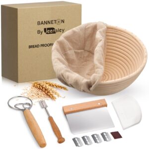 jeensley boxed sourdough bread proofing basket banneton bowl with liner and bread baking tools round handmade from quality indonesian rattan bread baking supplies