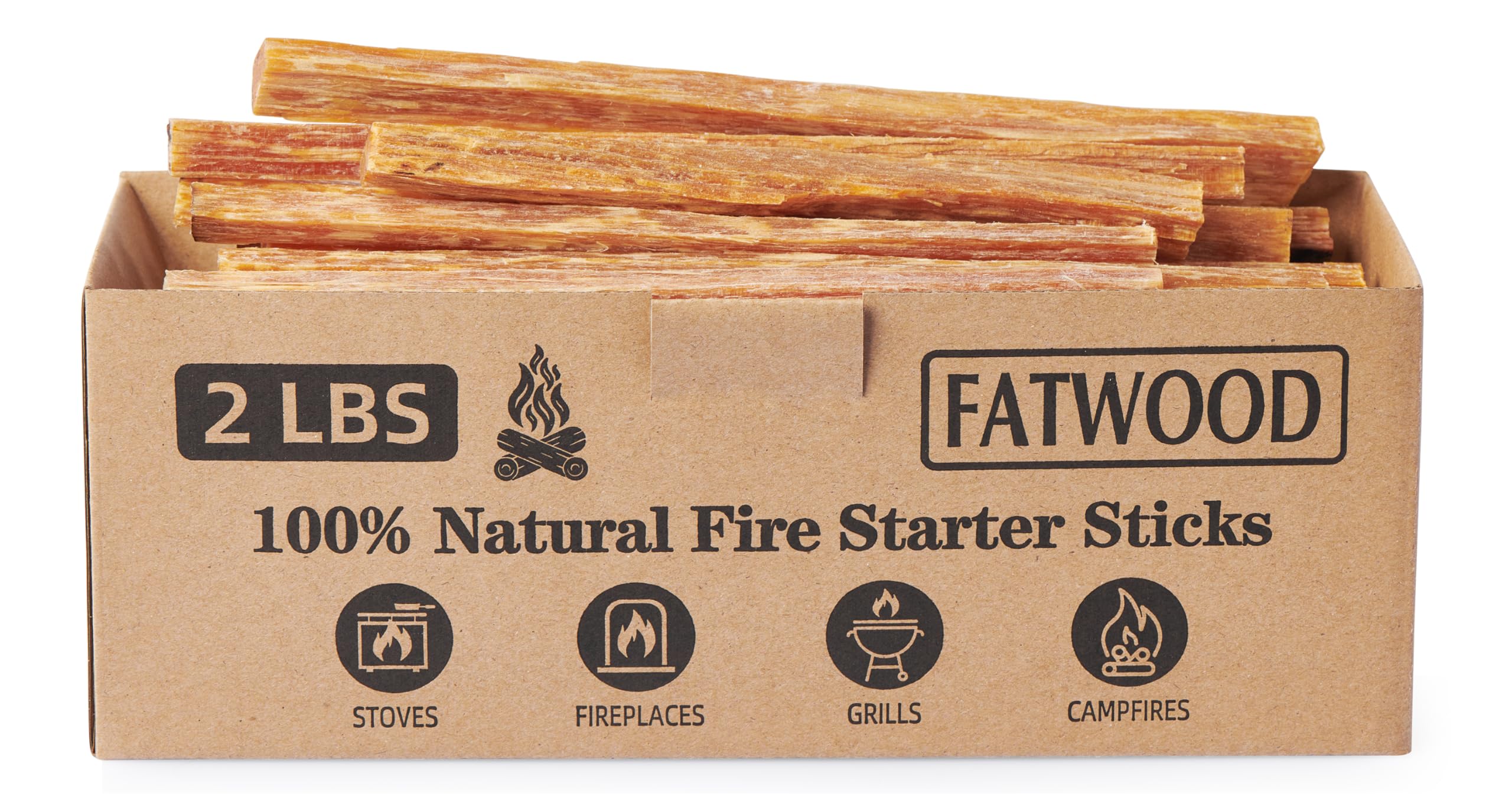 2 lbs Fatwood Fire Starter Sticks, 100% Natural Kindling Firewood Firestarter for Stoves, Pine Wood for Fireplaces, Campfires, Bonfires, Grill