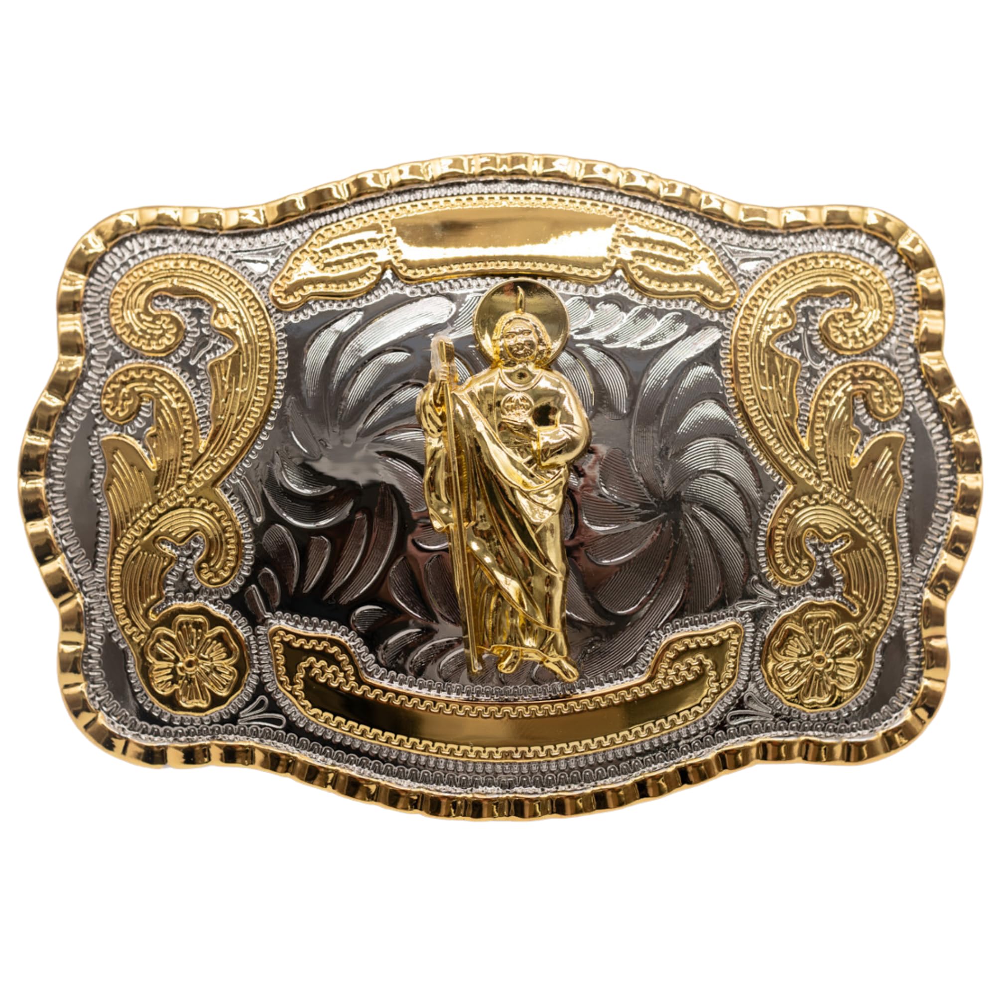 WMG Western St Jude Belt Buckle Gold Silver Saint Jude San Judas Cowboy Buckle Hebilla Vaquero Rodeo