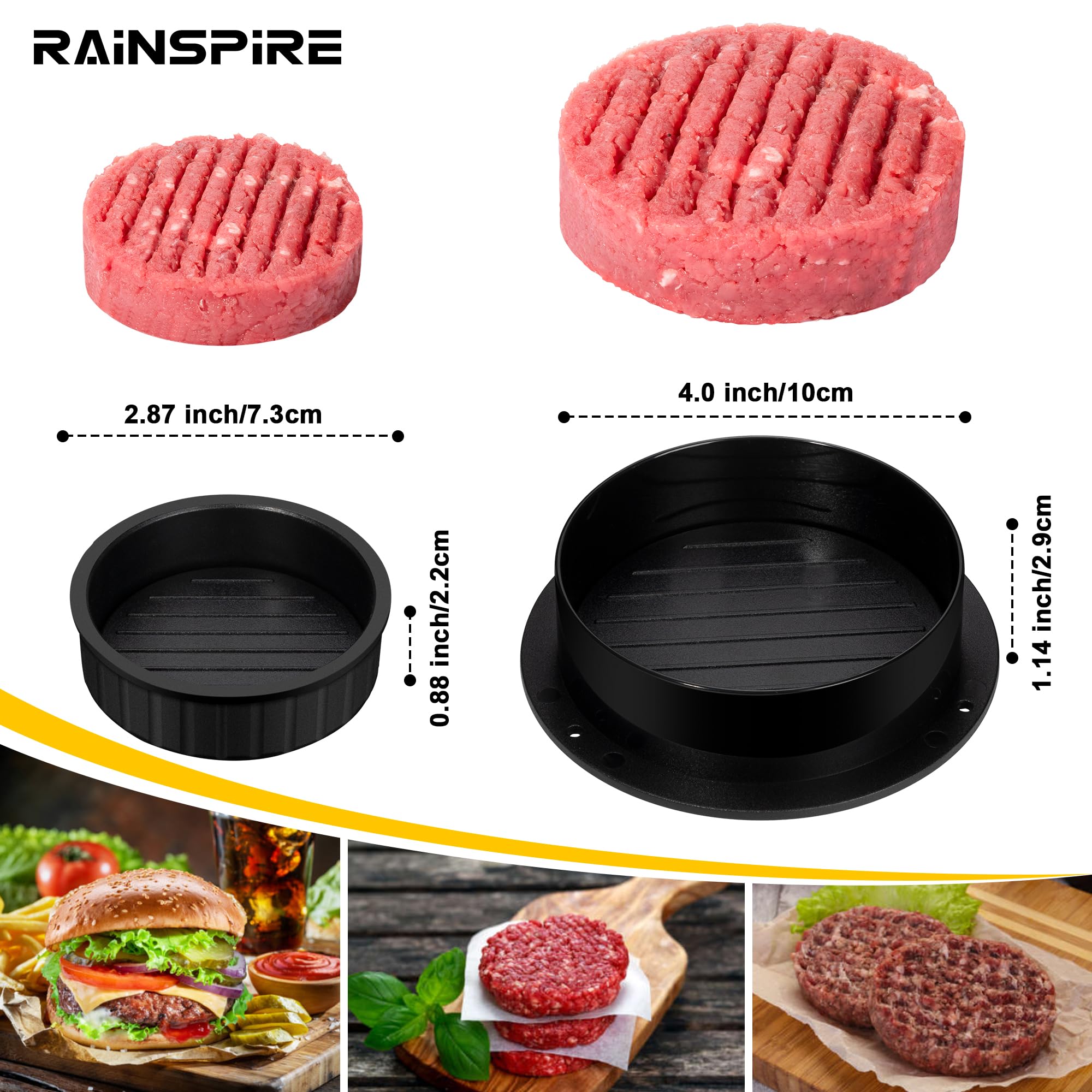 Rainspire Hamburger Press Patty Maker, 3 in 1 Non-Stick Burger Press Patty Maker, Hamburger Patty Maker, Burger Patty Maker, Patty Press for Stuffed Burgers, Sliders, Beef Burger, Black