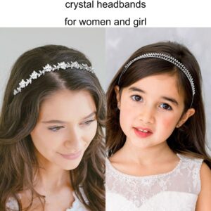 WOVOWOVO 4 Pcs Rhinestone Headbands for Women Silver Bridal Headband Crystal Flower Girl Headpiece Flower Leaf Tiara Crown Head Band Wedding Hair Accessories for Girls