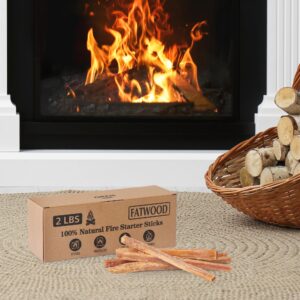 2 lbs Fatwood Fire Starter Sticks, 100% Natural Kindling Firewood Firestarter for Stoves, Pine Wood for Fireplaces, Campfires, Bonfires, Grill